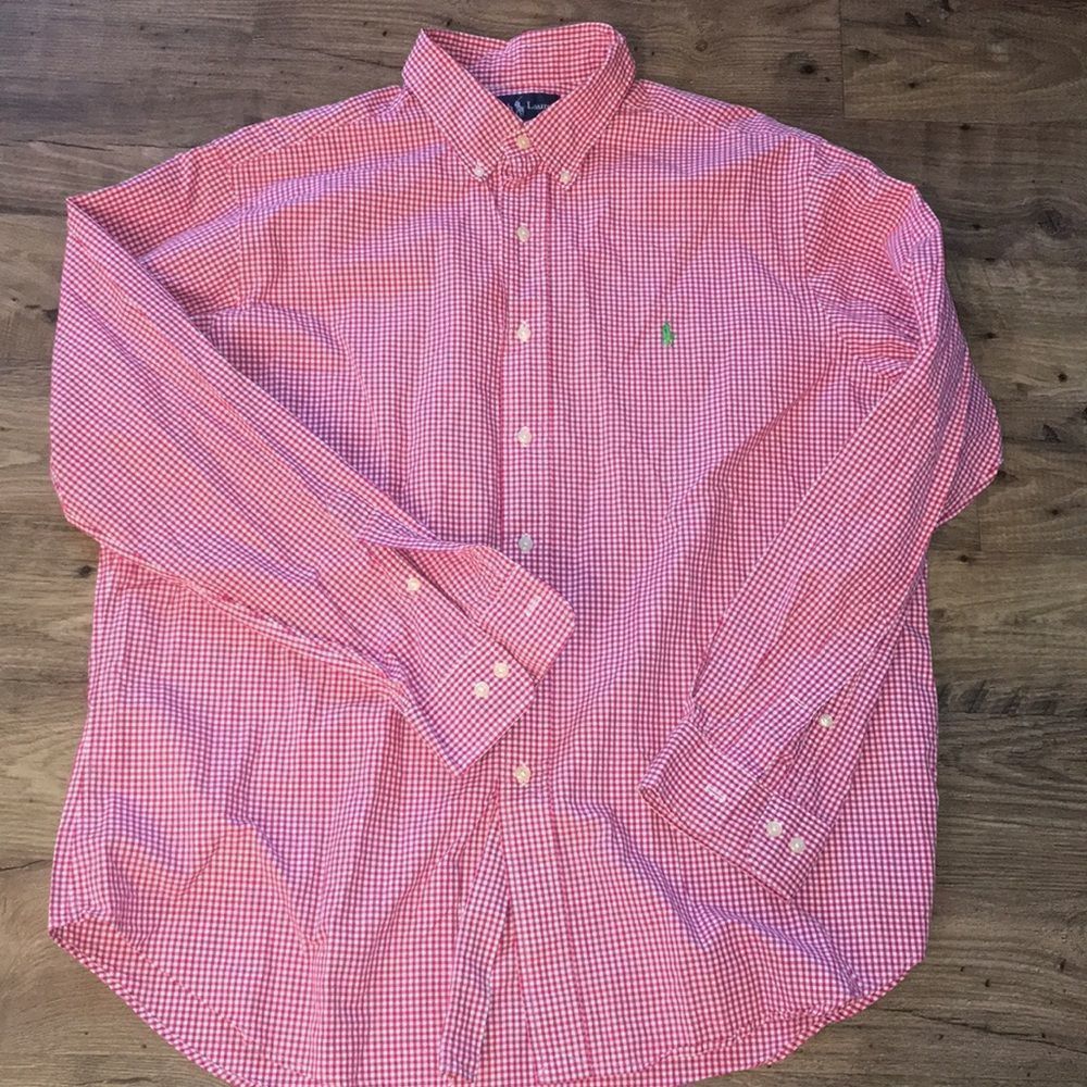 Red Polo Ralph Lauren Check Plaid Green Pony shirt